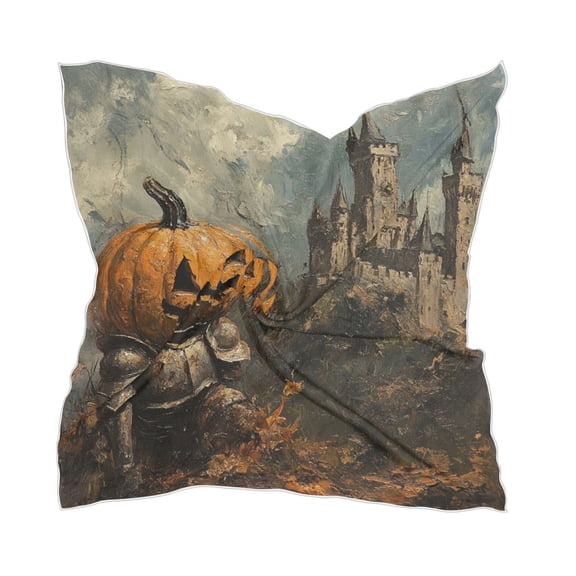 Pumpkin Knight Square Silk Scarf, 23.62×23.62in Polyester Simulated Silk Satin Scarf Tops for Women Head Wraps Shirt Bandana Curly Hair Tie Headband Headscarf