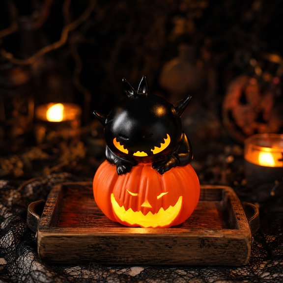 Pumpkin LED Candle, Halloween Tabletop Ornament, Flameless Electronic Light for Party Decor, Battery Operated Pumpkin Candle with Timer, Safe Alternative to Real Candles for Halloween House​