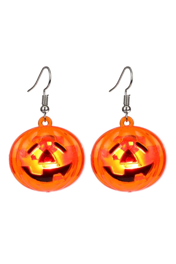 Pumpkin LED Skeleton Head Halloween Dangle Drop Earrings Pumpkin Skull Smiling Face Light Up Dangling Charm Glow in The Dark Huggie Hook Earring