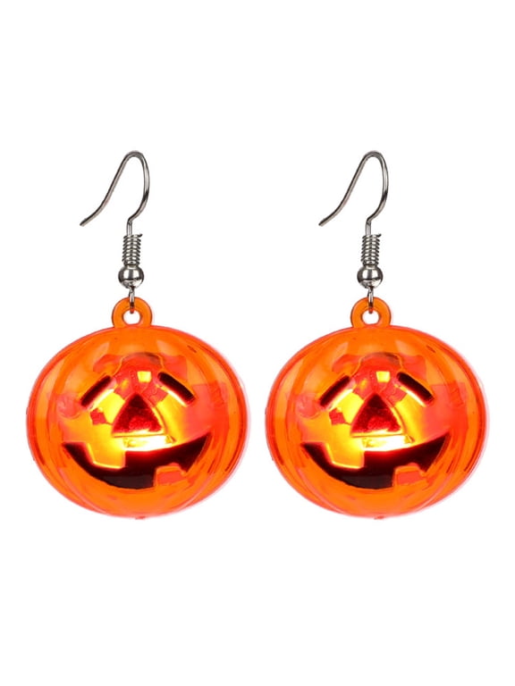 Pumpkin LED Skeleton Head Halloween Dangle Drop Earrings Pumpkin Skull Smiling Face Light Up Dangling Charm Glow in The Dark Huggie Hook Earring