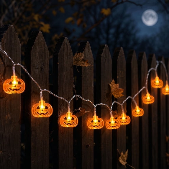Pumpkin LED String Lights with Warm White Bulbs, Battery Operated Halloween Garland for Mantel, Porch, Window, Table, Bedroom, Party, Fall Harvest and House Decor, Brown1