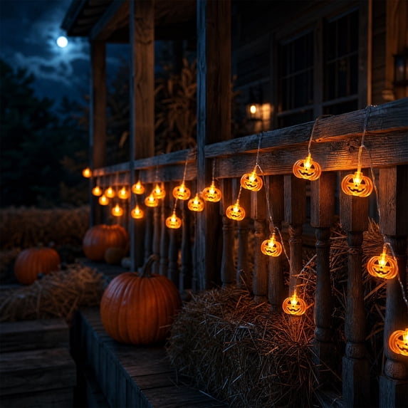 Pumpkin LED String Lights with Warm White Bulbs, Battery Operated Halloween Garland for Mantel, Porch, Window, Table, Bedroom, Party, Fall Harvest and House Decor, Brown2