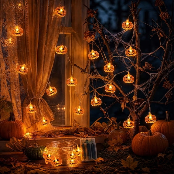 Pumpkin LED String Lights with Warm White Bulbs, Battery Operated Halloween Garland for Mantel, Porch, Window, Table, Bedroom, Party, Fall Harvest and House Decor, Brown3