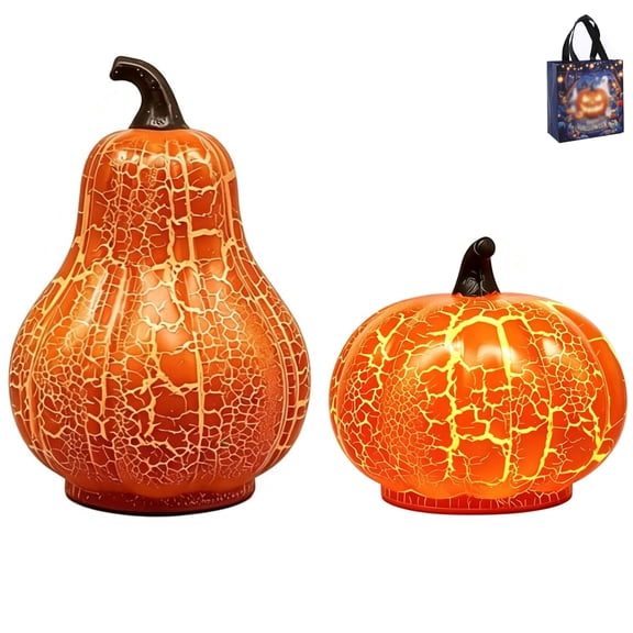 Pumpkin Lamp LED Crackle Resin 4.5" 1-Pack - Pumpkin Night Light & Halloween Lights for Fall Autumn Table Top Mantel (#A+#B)