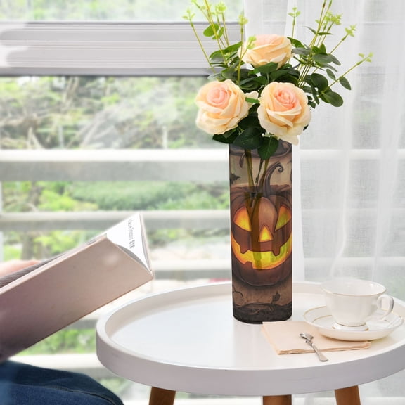 Pumpkin Lantern Carving Pattern Plastic Vase 11.8'' x 3.9'' Transparent Non Breakable Decorative for Family