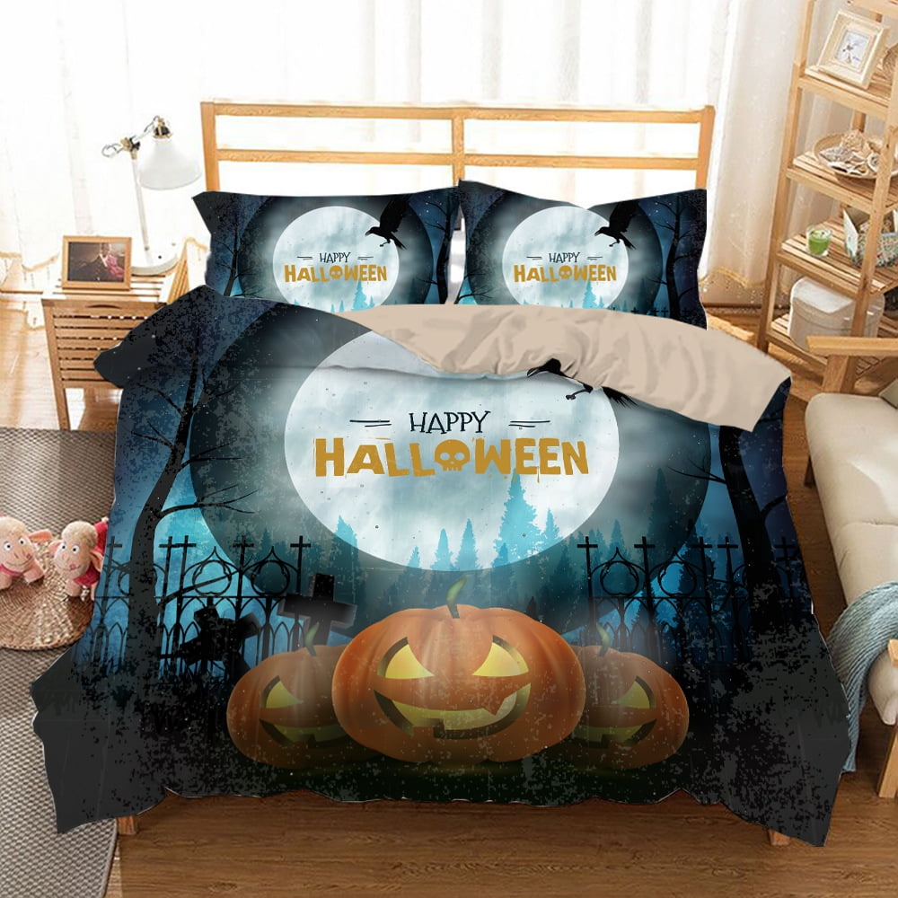 Pumpkin Lantern Duvet Cover For Kids, Halloween Themed Bedding Set For