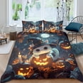 thumbnail image 1 of Pumpkin Lantern Duvet Cover Little Cat Comforter Cover 3D Digital Print Quilt Cover Jack O'Lantern Bedding Set Wild Black Bat White Moon Bed Sets Bedroom Decor, 1 of 4