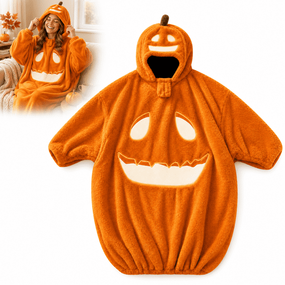 Pumpkin Lantern Hooded Onesie Pajamas, Cozy Pumpkin Orange Halloween Pajaamas with Hood Coral Fleece Pumpkin Costume for Women Men Halloween Party Lounge Outfit Orange L