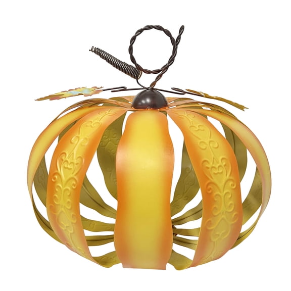 Pumpkin Lantern Orange Halloween Dcor with 3D LED Metal Design, 1.2-Ft, by Haunted Hill Farm