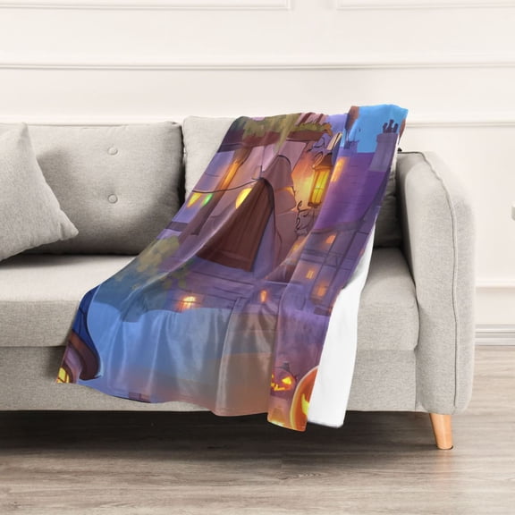 Pumpkin Lantern and House Cartoon Throw Blanket 60" x 90" Soft and Warm Blankets for Couch Sofa and Bed