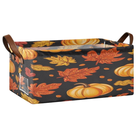 Pumpkin Leaf Fall Autumn Storage Basket Soccer Plaid Fabric Hoard Box Oversized Collapsible Closet Organizer with Metal Iron Frame 16.911.47.7in