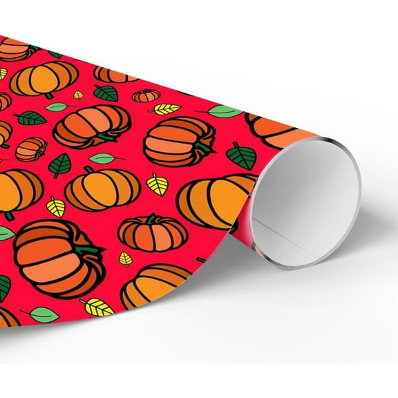 Pumpkin Leaf Red Wrapping Paper, 23x58" Bright Fall Harvest Gift Wrap, Autumn Thanksgiving Packaging Paper for Seasonal Presents Colorful Decor
