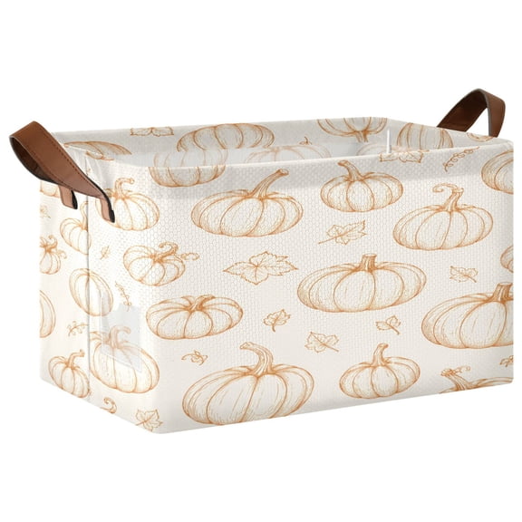 Pumpkin Leave Beige Foldable Storage Large Fabric Storage Baskets Organizer Storage Bins with Handles for Shelves