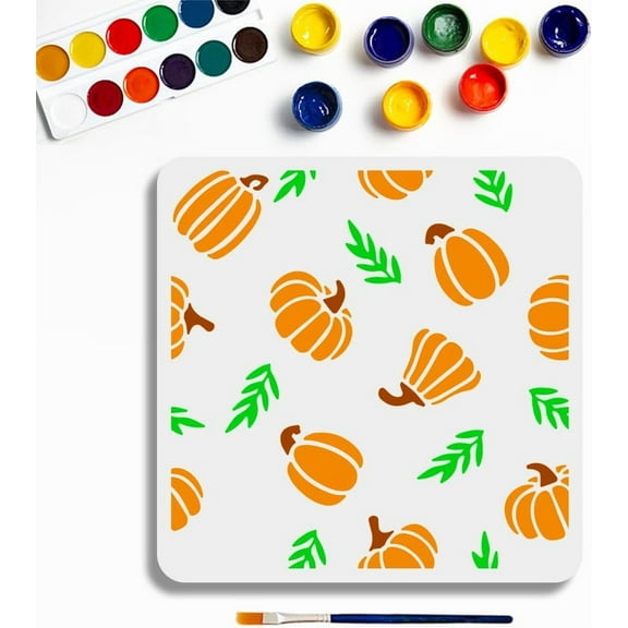 Pumpkin Leaves Painting Stencils 11.8x11.8inchs Fall Pumpkin Stencil Autumn Crop Plant Hollowing Drawing Farm Style Templates