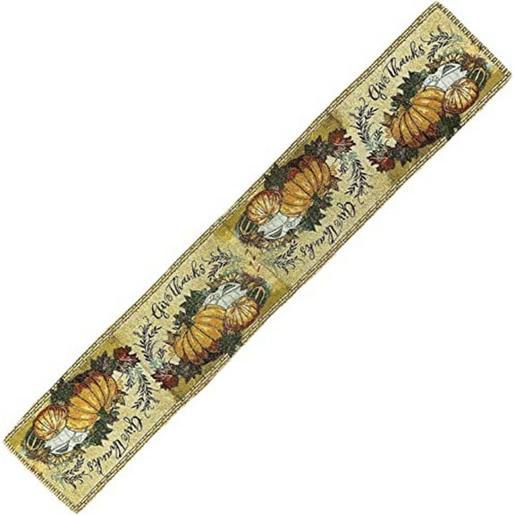 Pumpkin Leaves with Sentiment Grateful, Thankful, Blessed Autumn Fall Thanksgiving Tapestry Runner Kitchen Dinning Table. Easy to Clean, Size: 13 x 72.