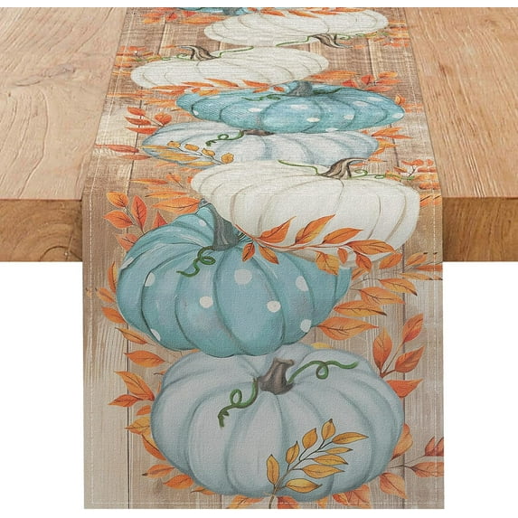 Pumpkin Leaves Thanksgiving Fall Table Runner, Autumn Table Decoration for Home Kitchen Dining Outdoor Indoor Holiday Farmhouse Decor 13 x 72 Inch