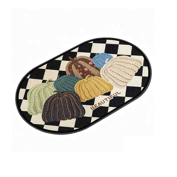 Pumpkin Linen Doormat, Fall Halloween Entryway Rug, Decorative Floor Mat for Front Door, Porch, Kitchen, Farmhouse Thanksgiving Home Decor