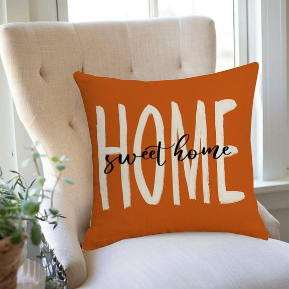 Pumpkin Linen Pillow Cover - 18x18 Inch Reversible Fall Decor (Burnt Orange Thanksgiving Sofa Accent)