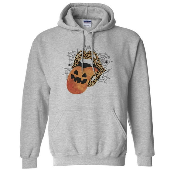 Pumpkin Lips Halloween Hoodie Sweatshirt Unisex Large Grey