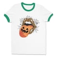 thumbnail image 1 of Pumpkin Lips Halloween Ringer Tee Shirt Unisex Small White/Kelly Green, 1 of 5