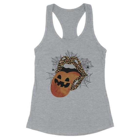 Pumpkin Lips Halloween Tank Top Fitted Racerback Women's 2X-Large Heather Grey