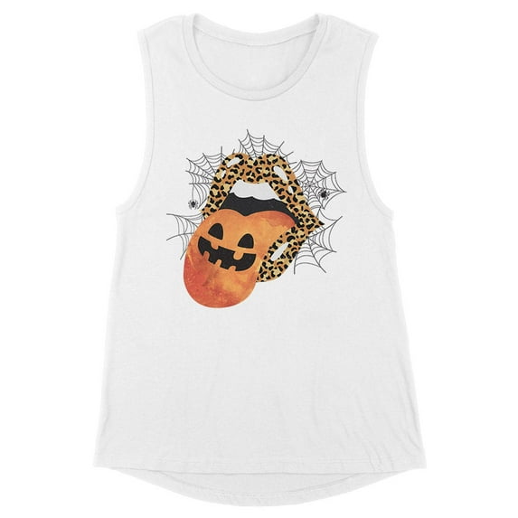 Pumpkin Lips Halloween Women's Muscle Tank 2X-Large White