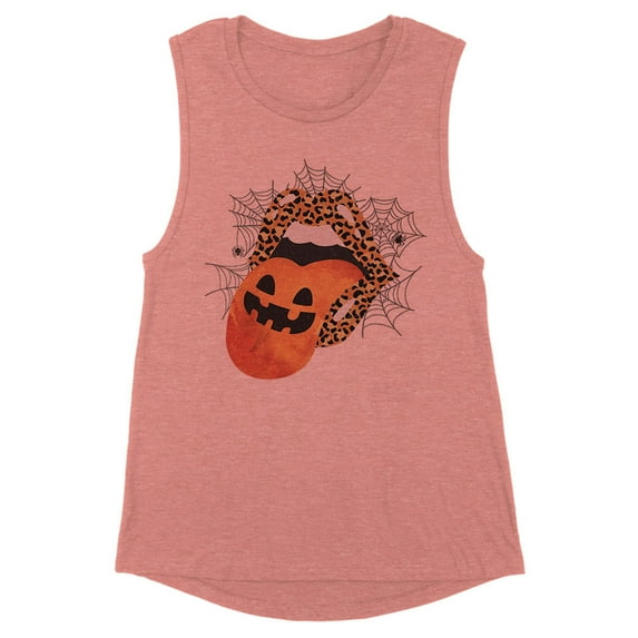 Pumpkin Lips Halloween Women's Muscle Tank X-Large Desert Pink