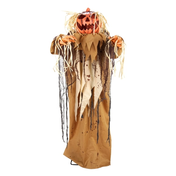 Haunted Hill Farm Red LED Battery-Powered Head Dropping Pumpkin Man Halloween Animatronic 5.4-ft.