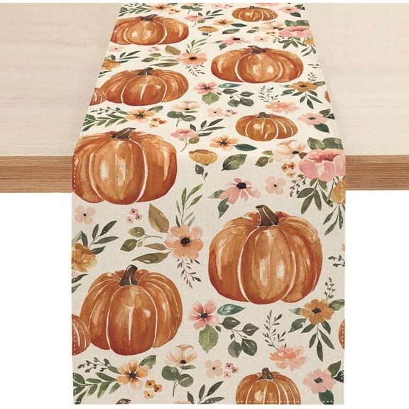 Pumpkin Maple Leaf Fall Table Runner, Orange Buffalo Plaid Autumn Table Runner Seasonal Autumn Kitchen Dining Table Decoration for Home Party Decor 13x72 Inch
