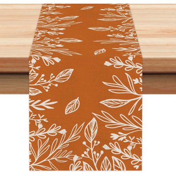Pumpkin Maple Leaf Fall Table Runner, Orange Buffalo Plaid Autumn Table Runner Seasonal Autumn Kitchen Dining Table Decoration for Home Party Decor 13x72 Inch
