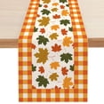thumbnail image 1 of Pumpkin Maple Leaf Fall Table Runner, Orange Buffalo Plaid Autumn Table Runner Seasonal Autumn Kitchen Dining Table Decoration for Home Party Decor 13x72 Inch, 1 of 1