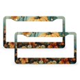 thumbnail image 1 of Pumpkin Maple Leaf Flower License Plate Cover 2 Pack Fall Autumn Thanksgiving Harvest License Plate Cover Frame for Women Men US Vehicles 2 Round Holes Aluminum Metal License Plate Frame, 1 of 6