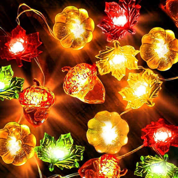 Pumpkin Maple Leaf Oak Battery Operated String Light 10FT 30 LED Copper Wire Fairy Lights for Indoor Outdoor Autumn Thanksgiving Harvest Festival Christmas Halloween Decor