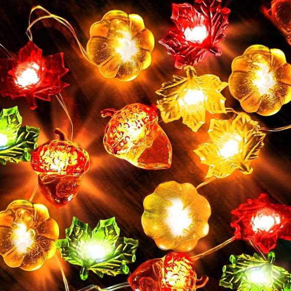 Pumpkin Maple Leaf Oak Battery Operated String Light 3.3FT 10 LED Copper Wire Fairy Lights for Indoor Outdoor Autumn Thanksgiving Harvest Festival Christmas Halloween Decor