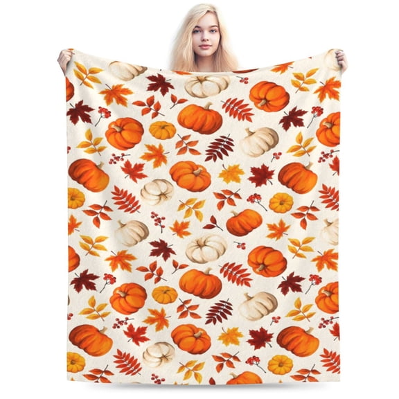 Pumpkin Maple Leaf Pattern Blanket Autumn Harvest Throw Blanket Cozy Soft Home Decor Gift for Thanksgiving Lovers 50x40