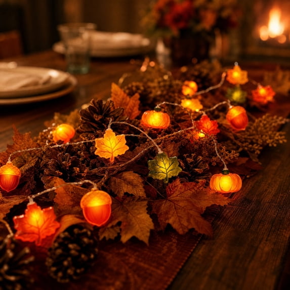 Pumpkin Maple Leaf String Lights, Battery Operated Fall Thanksgiving Decor, Warm White LED Fairy Lights for Indoor Outdoor Use, Autumn Garland for Home Party Halloween Decor
