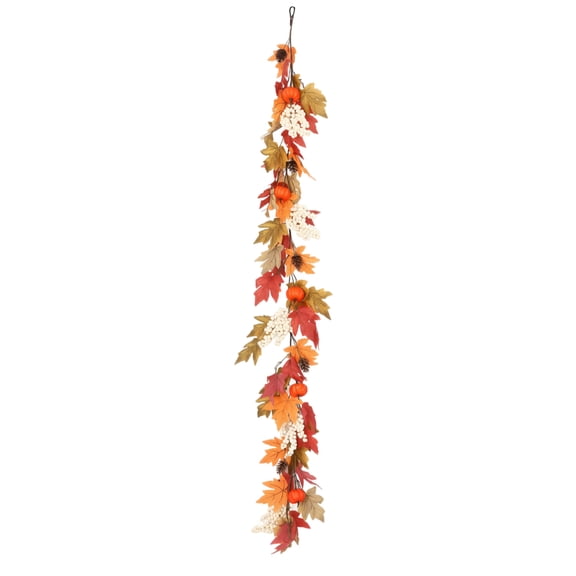 Pumpkin Maple Rabbit Ear Garland, Faux Autumn Bendable Wire Classic Golden Fall Decor for Thanksgiving Fireplace & Entryway, 1 Pcs