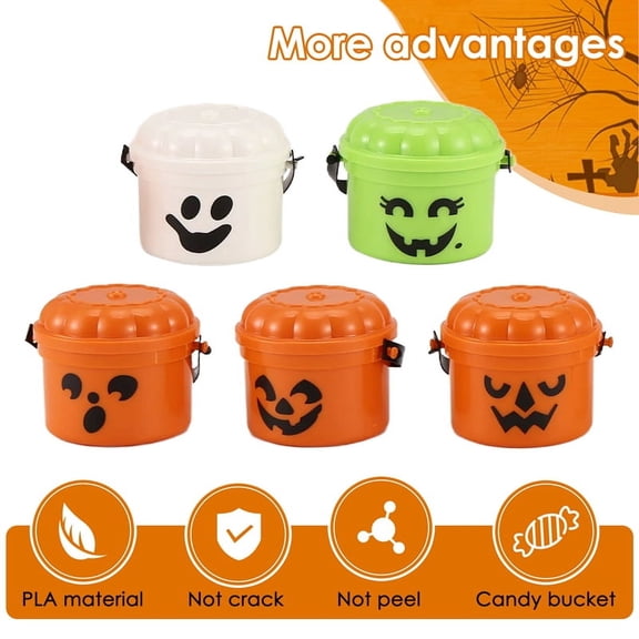 Pumpkin Mini Bucket Miniature Halloween Buckets with Removable Lid and Working Handle Mini Trick (5pcs)
