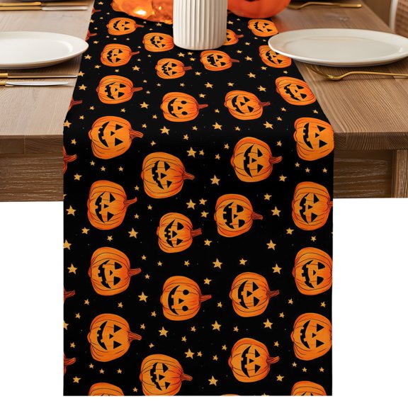 Pumpkin Monster Table Runner Dresser Scarves, Stars Black Orange Halloween Table Runners 70 Inches Long,Non-Slip Washable Kitchen Dining Coffee Table Decor for Farmhouse Party Holiday Dinner