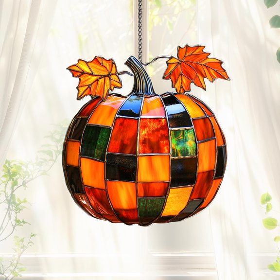 Pumpkin Mosaic Acrylic Suncatcher Window Hanging Fall Harvest Decor