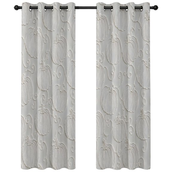 Pumpkin Motifs Blackout Curtains 63 Inches Long, Damask Pumpkin Leaf Embossed Texture Beige Thermal Insulated Room Darkening Drapes with Grommets for Living Room 42"W x 63"L, 2 Panels