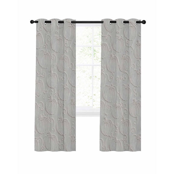 Pumpkin Motifs Blackout Curtains for Bedroom Living Room, Damask Pumpkin Leaf Embossed Texture Beige 45 In Long Thermal Insulated Room Darkening Drapes Grommet Window Treatments, 52 x 45 In
