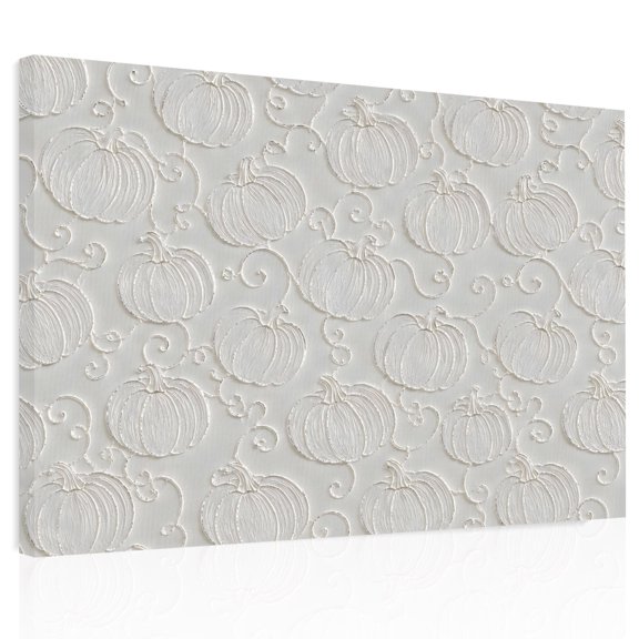 Pumpkin Motifs Canvas Print Wall Art Damask Pumpkin Leaf Embossed Texture Beige Wall Decor Modern Artwork Paintings Pictures for Living Room Stretched and Framed Ready to Hang - 12" x 16"