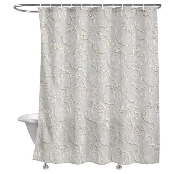 Pumpkin Motifs Shower Curtain, Damask Pumpkin Leaf Embossed Texture Beige Lightweight Waterproof Fabric Shower Curtain with Rustproof Grommets for Bathroom Bathtub 48x72in