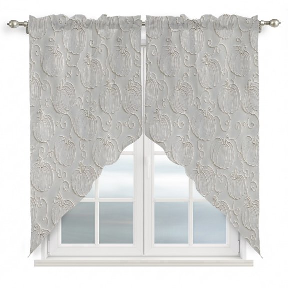Pumpkin Motifs Swag Curtain Valance for Windows, Damask Pumpkin Leaf Embossed Texture Beige Window Treatments Short Swag Topper for Kitchen Windows Bathroom Bedroom, 28"x36"