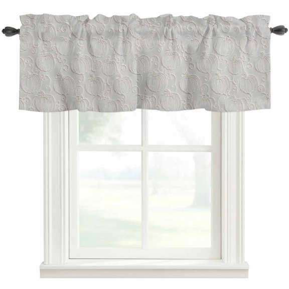Pumpkin Motifs Valances for Windows 42 x 12in Damask Pumpkin Leaf Embossed Texture Beige Rod Pocket Kitchen Valance Curtain Light Filtering Window Treatments for Living Room Bedroom, 1 Panel