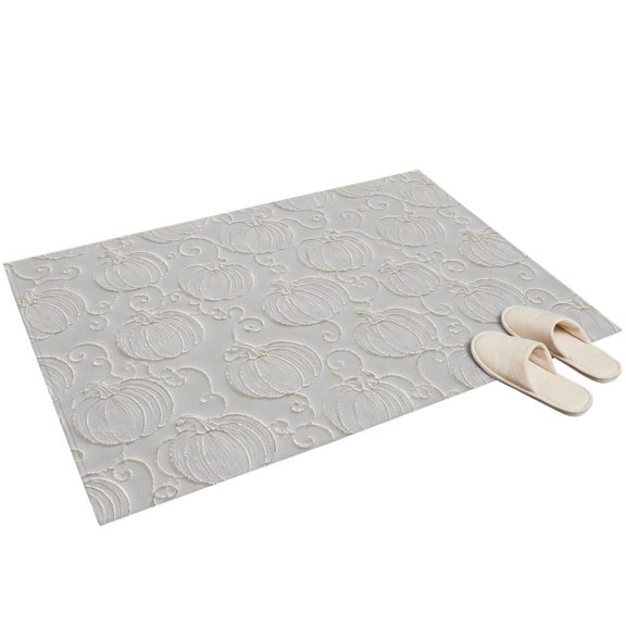 Pumpkin Motifs Washable Area Rug 2 x 3 ft Damask Pumpkin Leaf Embossed Texture Beige Soft Non‑Slip Rugs Stain Repellent Indoor Mats for Front Door, Narrow Hallway, Kitchen Doorway, Bedside
