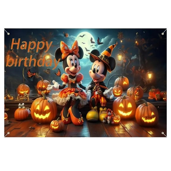 Pumpkin Mouse Halloween Decoration Backdrop Banner 5.9x3.6ft Pumpkin Ghost Style Party Decoration Banner Backdrop Photo Booth Props for Home Indoor Outdoor Party Supplies