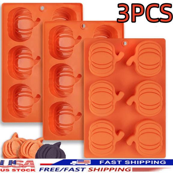 Pumpkin Muffin Mold 3 Pack Pumpkin Cake Pan Silicone Molds, Mini Cake Trays Thanksgiving Halloween Baking Molds Cupcake Pan Hot Chocolate Bomb Mold for Thanksgiving Fall Baking