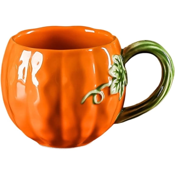 Pumpkin Mug, 13oz Cute 3D Ceramic Coffee Cup with Handle - Orange Autumn Coffee Mug Fall Decor for Thanksgiving & Fall Harvest Gifts (k)